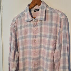 Faherty Reserve Large Linen Blend Shirt Pink + Gray Check Perfect Condition